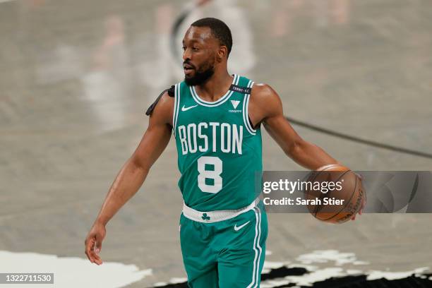 Kemba Walker of the Boston Celtics dribbles during the first half of Game Two of their Eastern Conference first-round playoff series against the...