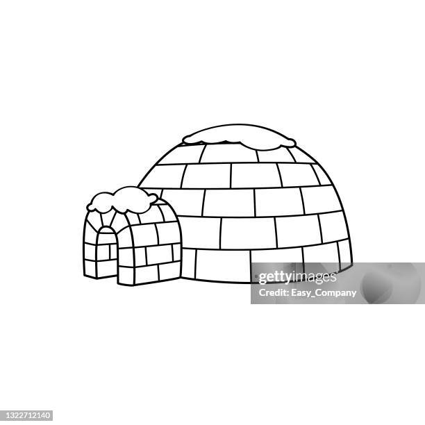 black and white cartoon igloo pictures for kids this is a vector illustration for preschool and home training for parents and teachers. - igloo isolated stock illustrations