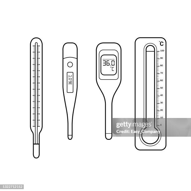 ilustrações, clipart, desenhos animados e ícones de foto do termômetro de desenho animado preto e branco para crianças esta é uma ilustração vetorial para pré-escola e treinamento em casa para pais e professores. - termómetro