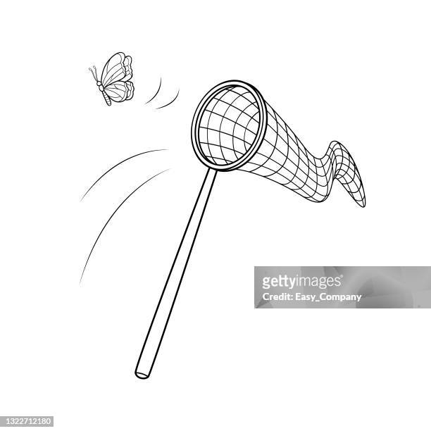 black and white picture of insect net for children's cartoon coloring. which is a vector illustration for preschool and home training for parents and teachers. - netting stock illustrations