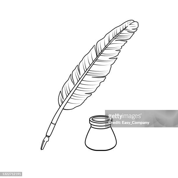 stockillustraties, clipart, cartoons en iconen met black and white cartoon quill pen for kids this is a vector illustration for preschool and home training for parents and teachers. - quill pen