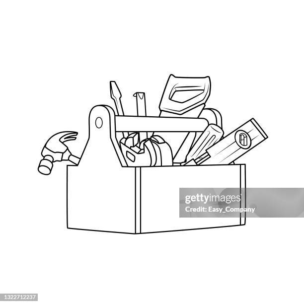 black and white repair tool picture for coloring cartoons for kids. this is a vector illustration for preschool and home training for parents and teachers. - easy icon stock illustrations