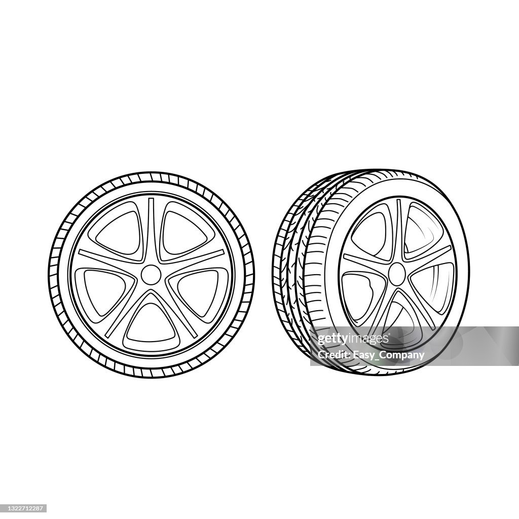 Black And White Cartoon Car Tire Wheels For Kids This Is A Vector  Illustration For Preschool And Home Training For Parents And Teachers  High-Res Vector Graphic - Getty Images