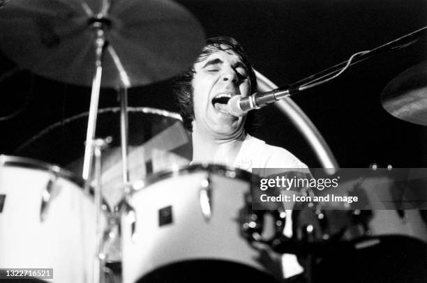 English drummer for the Who. Keith Moon , performs at the Riverfront Coliseum in Cincinnati, OH on December 8 during the band's "The Who By Numbers"...