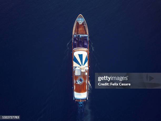 aerial view of a motor yacht - motor yacht stock pictures, royalty-free photos & images