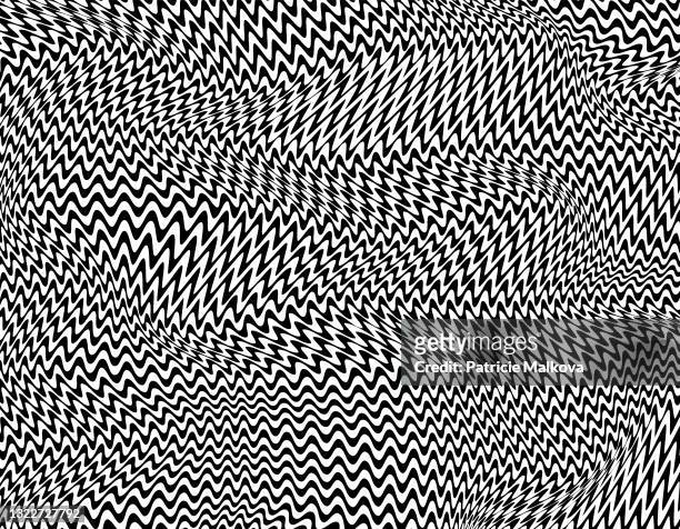 ilustrações, clipart, desenhos animados e ícones de fundo vetorial psicodélico com distorção de ondas negras, fundo de listras pretas e brancas, atividade móvel, formas geométricas de arte de linha - distorcido
