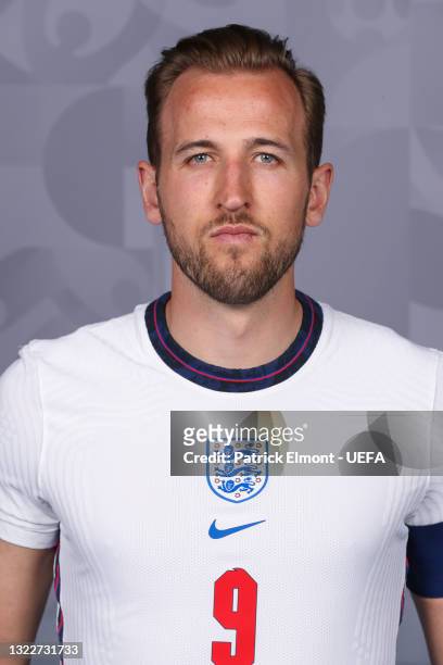 Harry Kane of England poses during the official UEFA Euro 2020 media access day at St George's Park Futsal Arena on June 08, 2021 in Burton upon...