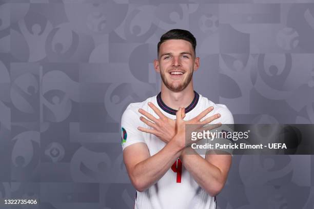 Declan Rice of England poses during the official UEFA Euro 2020 media access day at St George's Park Futsal Arena on June 08, 2021 in Burton upon...