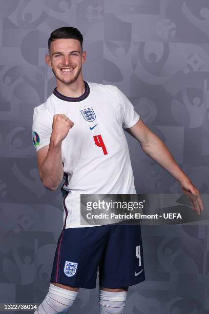 Declan Rice of England poses during the official UEFA Euro 2020 media access day at St George's Park Futsal Arena on June 08, 2021 in Burton upon...