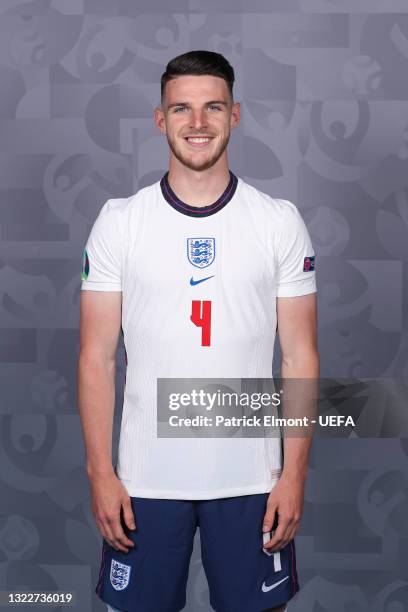 Declan Rice of England poses during the official UEFA Euro 2020 media access day at St George's Park Futsal Arena on June 08, 2021 in Burton upon...