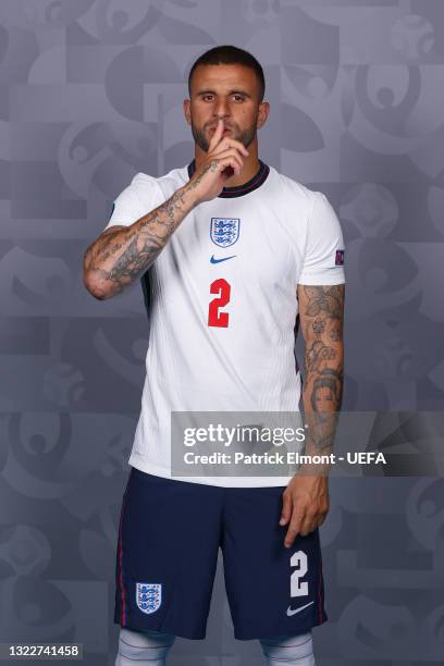 Kyle Walker of England poses during the official UEFA Euro 2020 media access day at St George's Park Futsal Arena on June 08, 2021 in Burton upon...