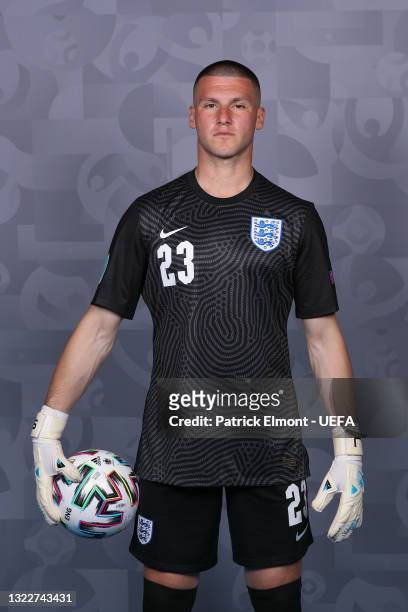 Sam Johnstone of England poses during the official UEFA Euro 2020 media access day at St George's Park Futsal Arena on June 08, 2021 in Burton upon...