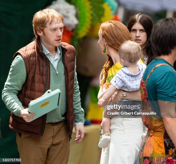 Actors Rupert Grint, Lauren Ambrose and Nell Tiger Free are seen filming scenes on set of Apple TV+ streaming television series "Servant" Season 3 on...