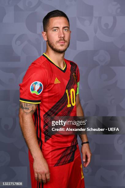 Eden Hazard of Belgium poses during the official UEFA Euro 2020 media access day on June 08, 2021 in Tubize, Belgium.