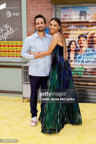 Lin-Manuel Miranda and Leslie Grace attend the "In The Heights" Opening Night Premiere during the 2021 Tribeca Festival at United Palace Theater on...