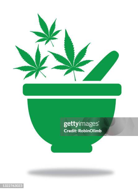 ilustrações, clipart, desenhos animados e ícones de maconha deixa argamassa e pilão - cannabis medicinal