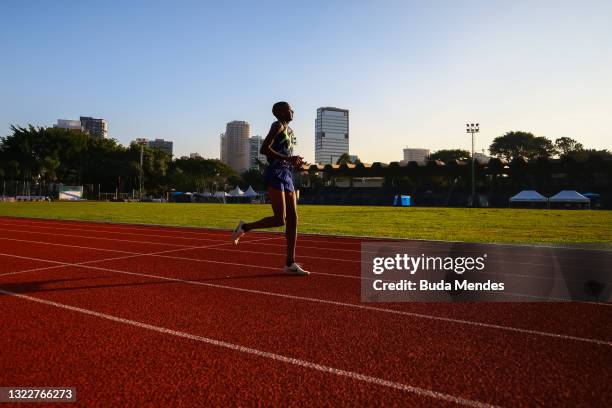 Brazilian track athlete Thiago do Rosario Andre exercises during a training session ahead of Tokyo Olympic Games at Centro Olimpico de Treinamento e...