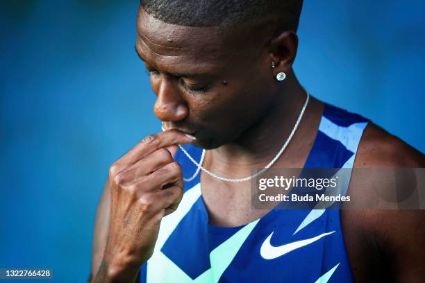 Brazilian track and field athlete Thiago do Rosario Andre poses for a photo after a training session ahead of Tokyo Olympic Games at Centro Olimpico...