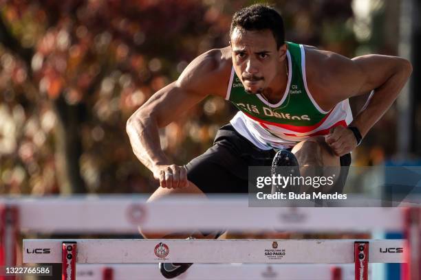 Brazilian high hurdles athlete Rafael Henrique exercises during a training session ahead of Tokyo Olympic Games at Centro Olimpico de Treinamento e...