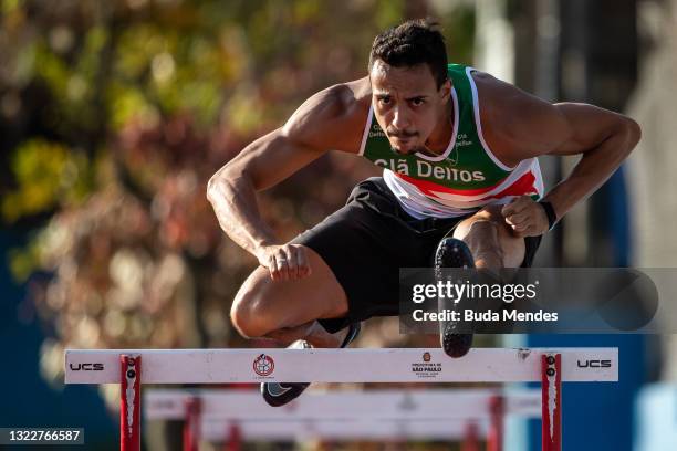 Brazilian high hurdles athlete Rafael Henrique exercises during a training session ahead of Tokyo Olympic Games at Centro Olimpico de Treinamento e...