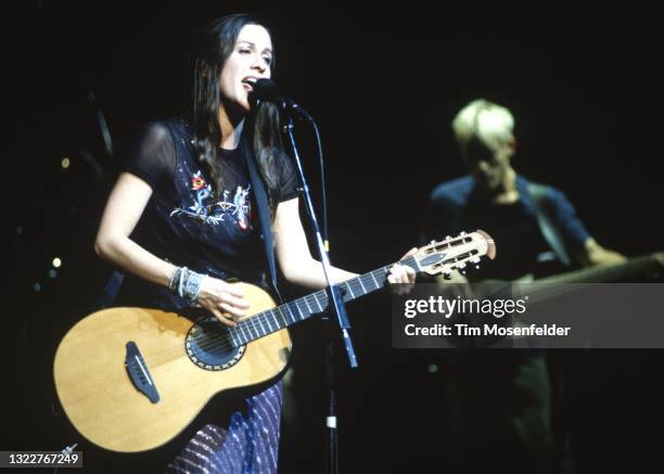 Alanis Morissette performs at The Warfield theatre on October 12, 1998 in San Francisco, California.