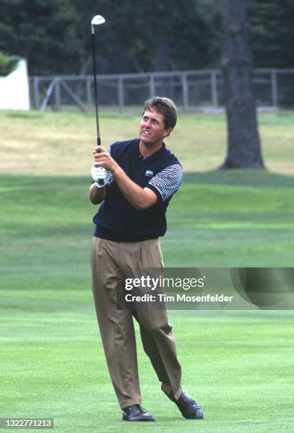 Phil Mickelson plays during the AT&T Pebble Beach Pro Am on August 17, 1998 in Pebble Beach, California.