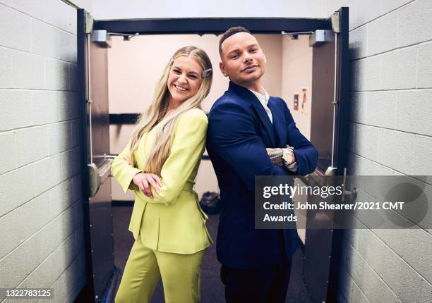 Image has been processed using digital filters: Kelsea Ballerini and Kane Brown attend the 2021 CMT Music Awards at Bridgestone Arena on June 09,...