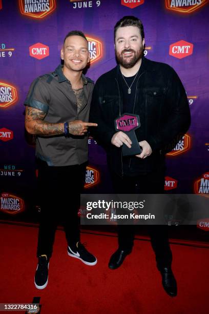 Kane Brown and Chris Young win Collaborative Video of the Year for the 2021 CMT Music Awards at Bridgestone Arena on June 09, 2021 in Nashville,...