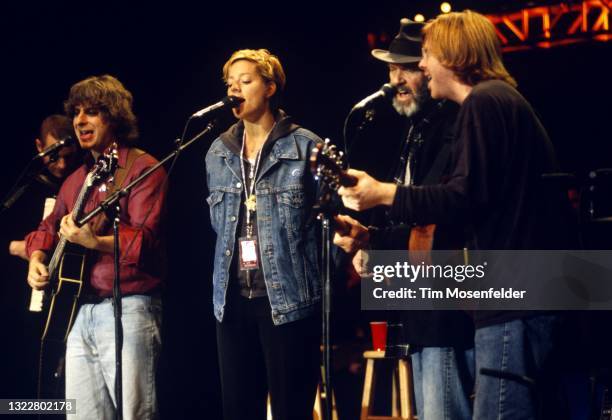 Mike Gordon, Sarah McLachlan, Neil Young, and Trey Anastasio perform during Neil Young's Annual Bridge School benefit finale at Shoreline...