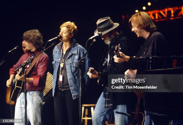 Mike Gordon, Sarah McLachlan, Neil Young, and Trey Anastasio perform during Neil Young's Annual Bridge School benefit finale at Shoreline...