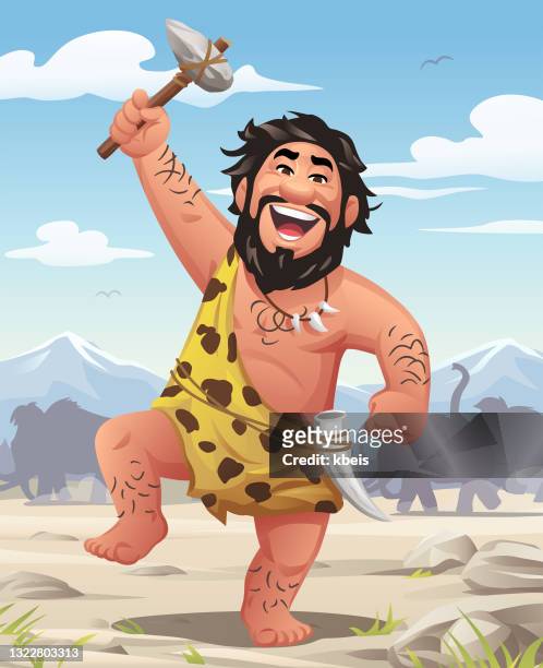 stockillustraties, clipart, cartoons en iconen met de strijder van caveman - barbaar