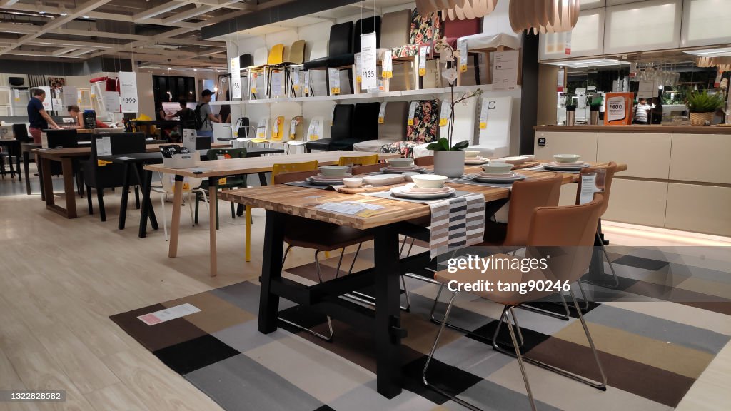 Interior view of dinning table inside IKEA Store