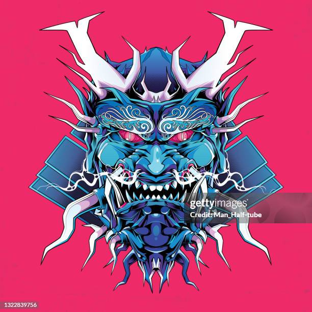 samurai monster helm design - ronin warrior stock-grafiken, -clipart, -cartoons und -symbole