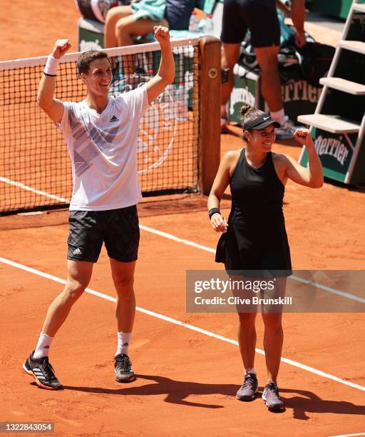 Desirae Krawczyk of The United States and playing partner Joe Salisbury of Great Britain celebrate victory after winning their Mixed Doubles Final...