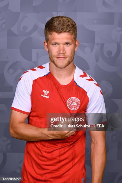 Andreas Cornelius of Denmark poses during the official UEFA Euro 2020 media access day at Hotel Marienlyst on June 07, 2021 in Helsingor, Denmark.