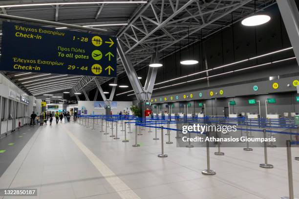 The new terminal at Thessaloniki Makedonia Airport waiting for tourists on June 05, 2021 inThessaloniki , Greece.