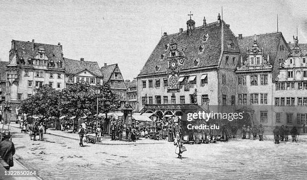 heilbronn, germany, market square and town hall - centre de traitement de données stock illustrations