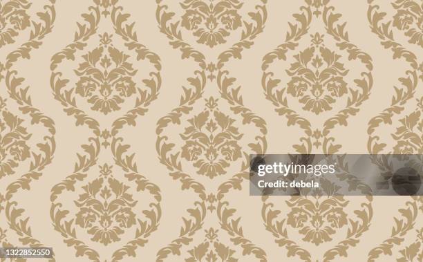 stockillustraties, clipart, cartoons en iconen met beige victoriaans damast luxe patroon - franse cultuur