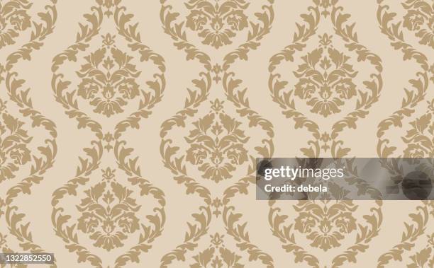 ilustrações, clipart, desenhos animados e ícones de padrão de luxo de damask vitoriano bege - tecido adamascado