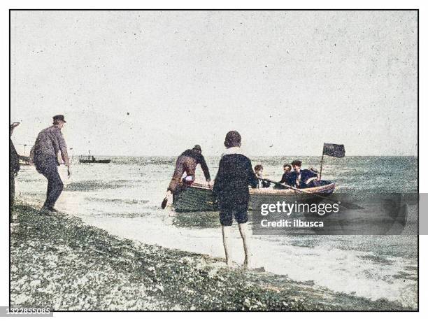 antique photo: at the beach - candid stock illustrations