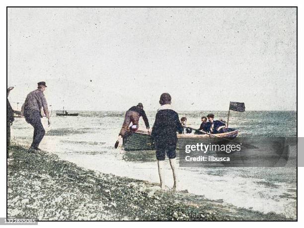 antique photo: at the beach - candid stock illustrations