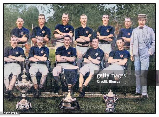 antique photo: football soccer team, battalion the royal scots - england football team stock illustrations