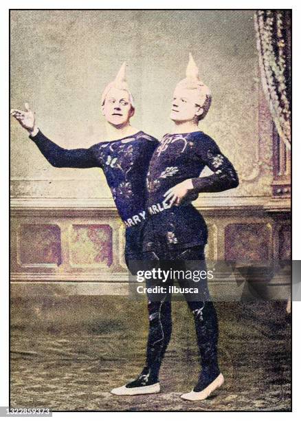 antique photo: donatos, one-legged acrobatic clowns - acrobatics gymnastics stock illustrations