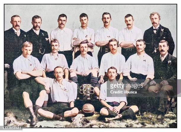 antique photo: football soccer team, south africa - archival stock illustrations