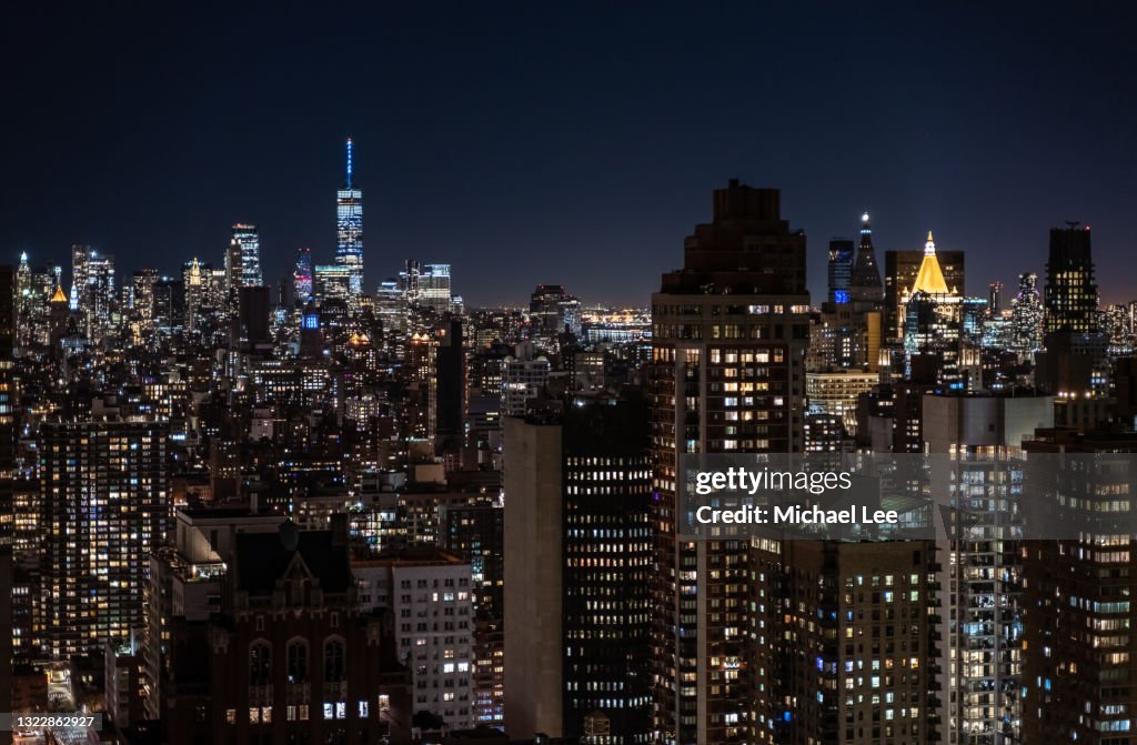 Night View of Kips Bays with One WTC in Background - New York