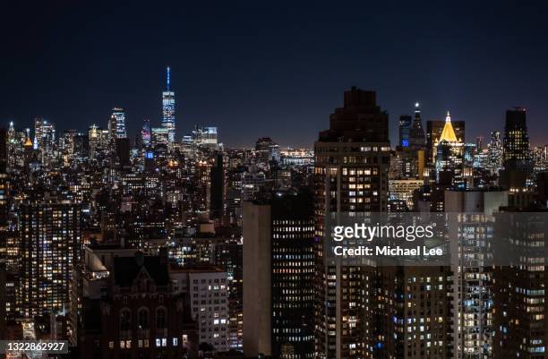 night view of kips bays with one wtc in background - new york - madison avenue stock pictures, royalty-free photos & images