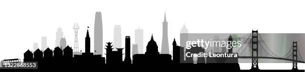 san francisco skyline silhouette (all buildings are complete and moveable) - coit tower stock illustrations