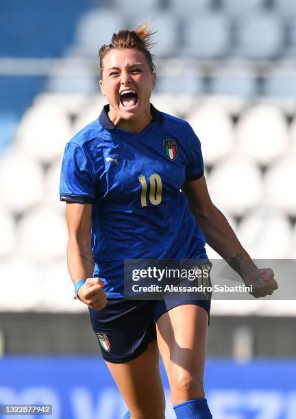 Cristiana Girelli of Italy celebrates after scoring the opening goal during the women international friendly match between Italy and Netherlands at...