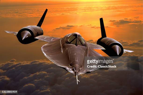 1960s us Air Force Lockheed Sr-71 Blackbird Long-Range Mach 3 Military Reconnaissance Jet Aircraft A Skunk Works Black Project.