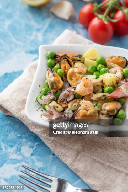 seafood salad, dish of italian cuisine - seafood salad stock pictures, royalty-free photos & images